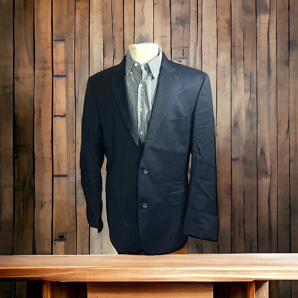Hugo Boss Pasini/Movie2 Navy Pinstripe 2 Button Suit Jacket Sz 46 Long Wool Luxe